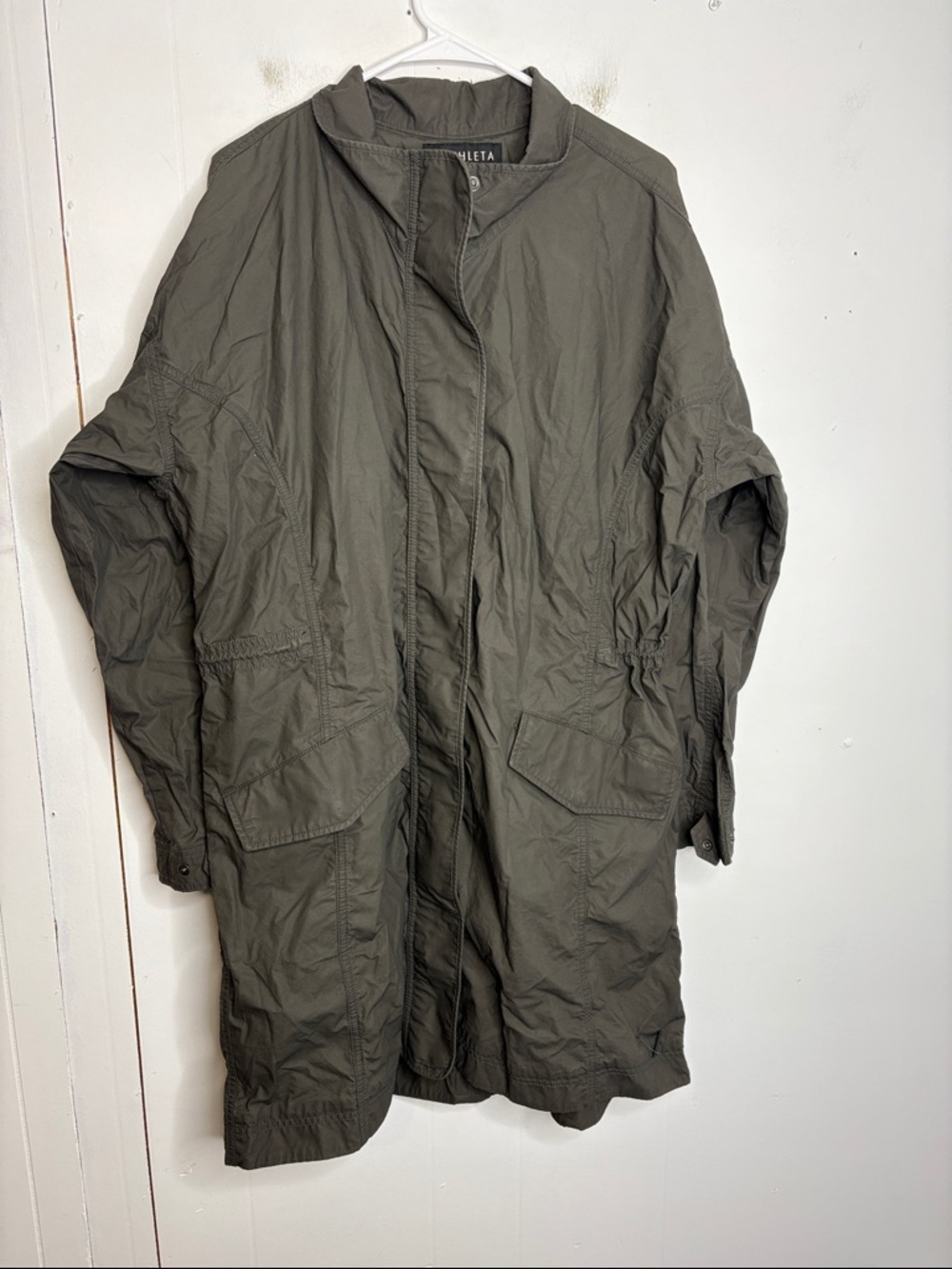Athleta Jacket Womens Large Olive Organic Cotton Vista Adjustable Cinch Waist